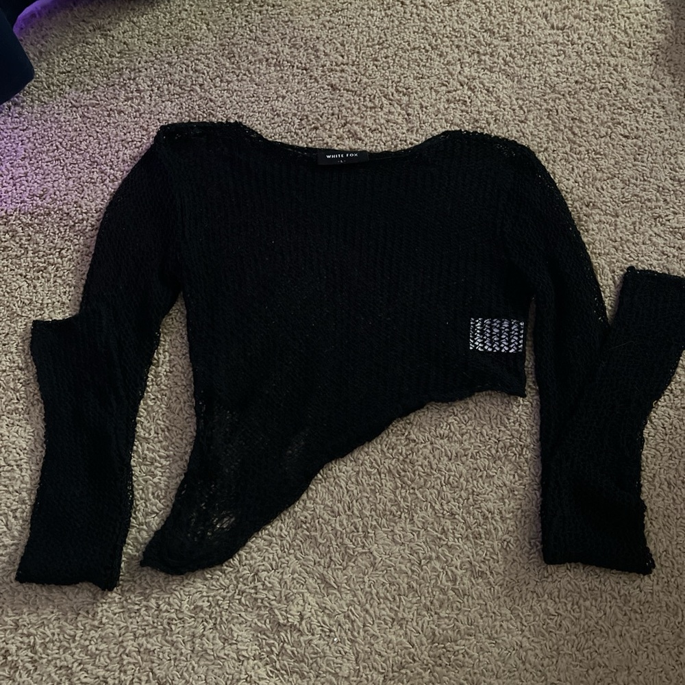 White Fox Black Asymmetrical Knit Sweater